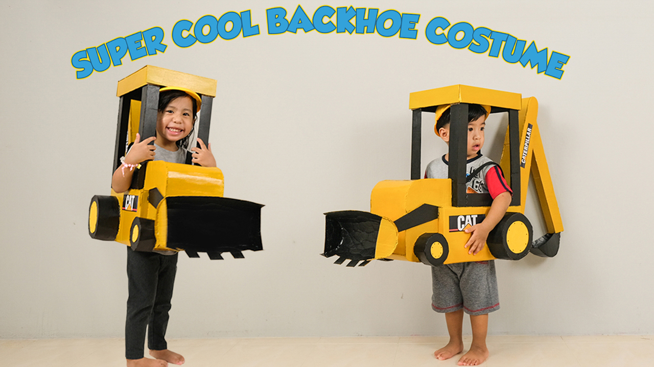 DIY Cardboard backhoe costume for kids