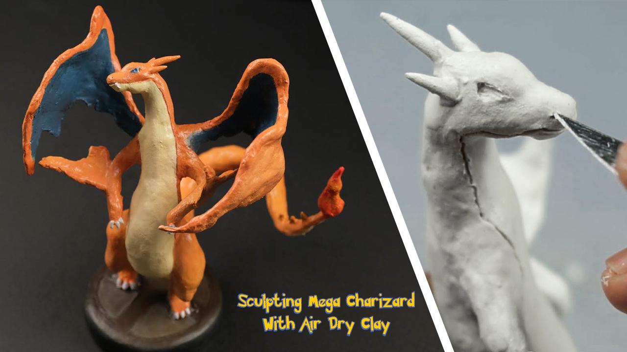 Sculpting mega charizard with air dry clay
